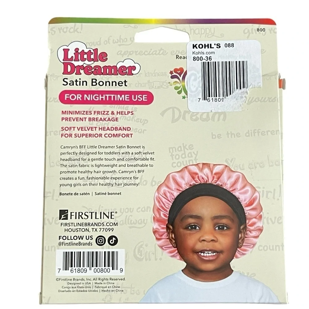 Little Dreamer Pink Satin Kids Bonnet Nighttime